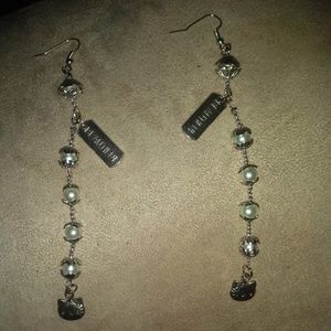 Long handmade earrings, kitty earrings, sliver